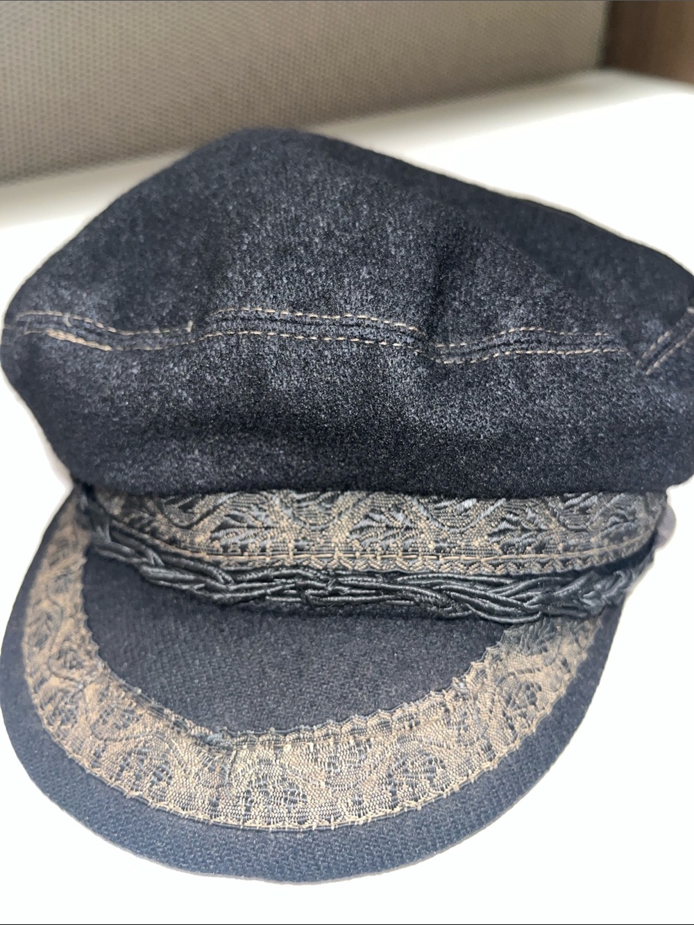 Source Unknown Greek Black Braided Fisherman Cap with Taupe Textured Trim